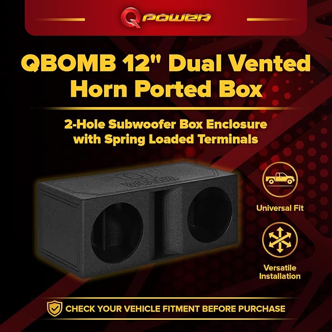 Q Power QBomb Dual Vented Horn Ported Subwoofer Box Finished with Bed Liner