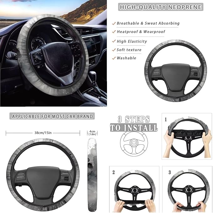 Suobstales Horse Marble Print Car Accessories Car Seat Covers Full Set Interior Cover Seat Protectors with Steering Wheel Cover, Seat Belt Pads, Coaster, Keychains
