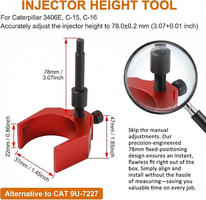 Injector Sleeve Remover Kit for CAT 3406E C15 C16, 9U-6891 Cup Puller, J-42083 Timing Pin, 9U-7227 Height Gauge, J-38587-A Barring Socket, Heavy Duty Engine Maintenance Tool Set (9-Piece)