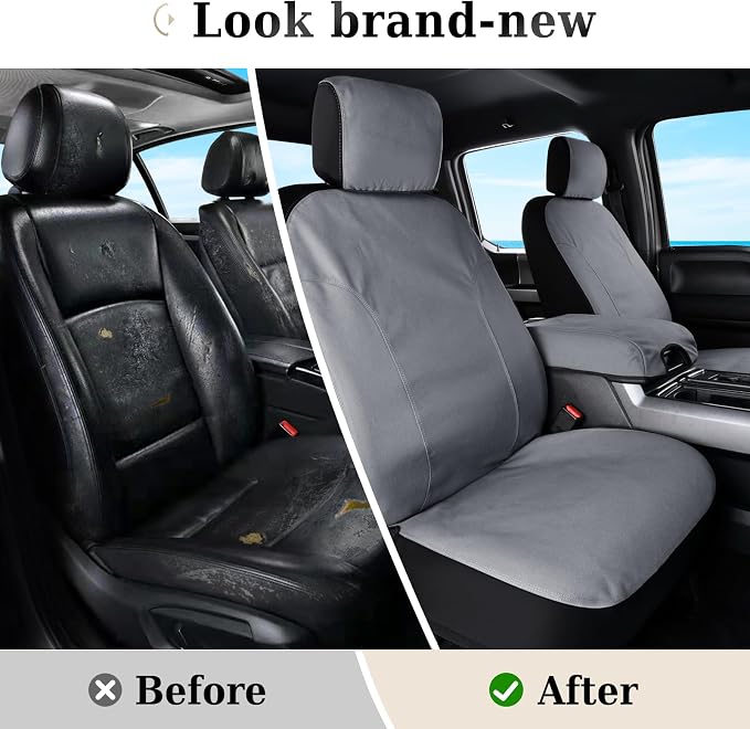 Coverado Front Seat Covers, Waterproof Canvas Seat Protector for Car Seat Cushions for Kids & Dogs, Seat Covers Compatible with 2015-2024 Ford F150 & 2017-2024 Ford F250 F350 F450(Gray, 2PCS)