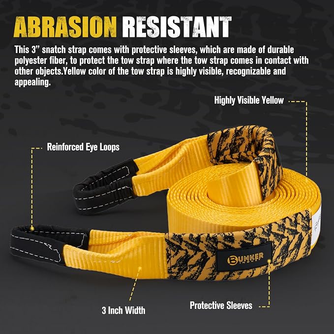 BUNKER INDUST 3" x 30ft Heavy Duty Tow Strap with Bag Recovery Kit +3/4" D Ring Shackle with 7/8" Pin