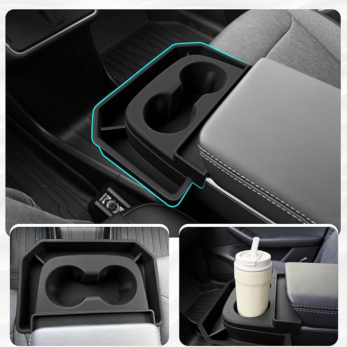 BestEvMod 4PCS Center Console Organizer Compatible with 2026 2025 Tesla Model Y Juniper | Standard Version | Accessories Armrest Storage Tray Cup Holder Wireless Charging Pad (Silicone Bottom Tray)