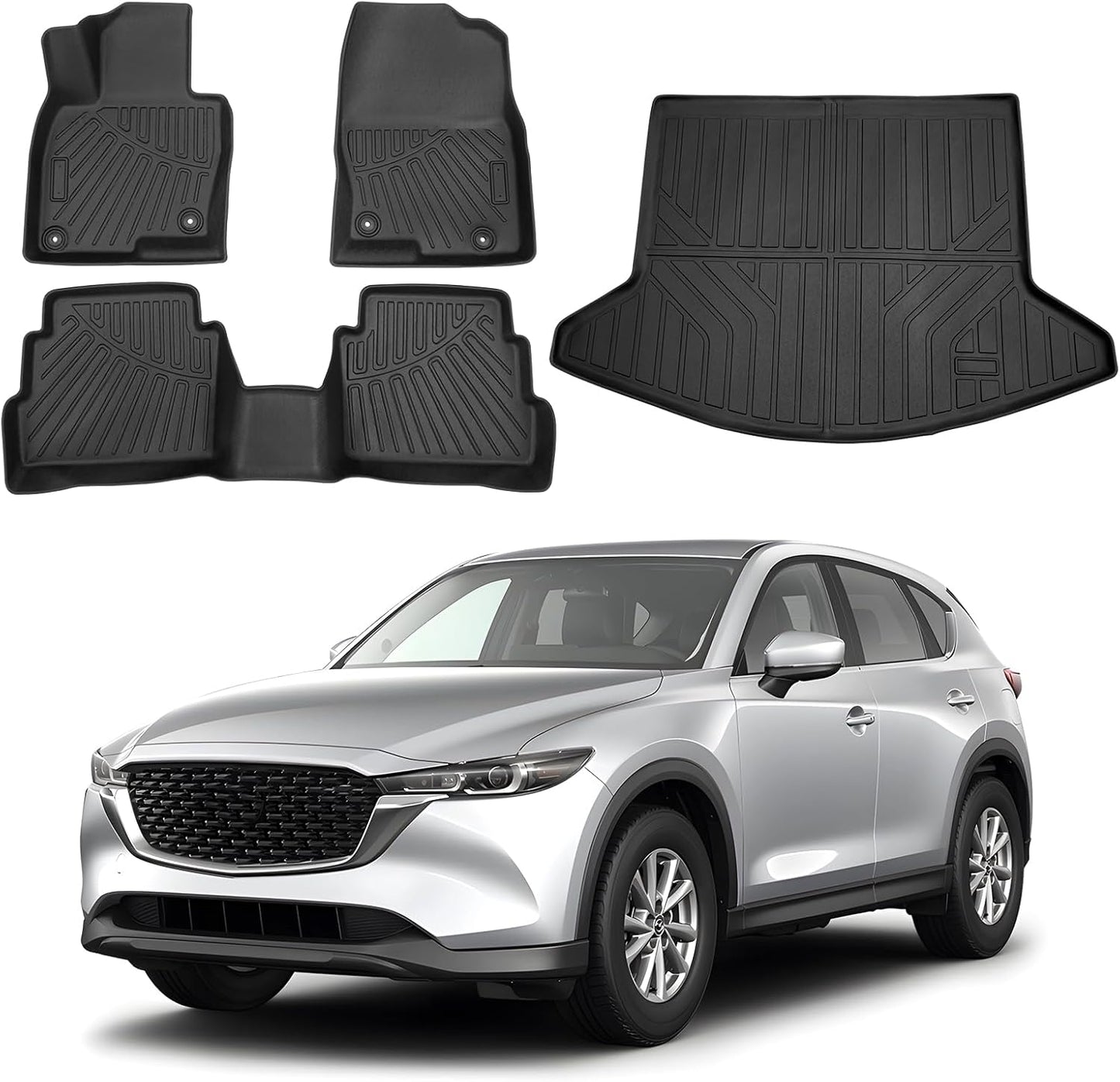 Powerty Floor Mats & Cargo Liner for 2017-2025 Mazda CX-5 CX5 Accessories Car Mats, Includes 2 Row and Cargo Liner Set, All Weather TPE 3D Floor Liners Rear Cargo Mat