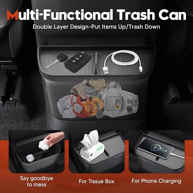 Sunsdrew 2021-2025 Toyota Sienna Trash Can, Waterproof Car Trash Bin with Lid & Cup Holder Organizer, 2-in-1 Garbage Can Storage for Toyota Sienna L LE SE XLE Limited Woodland Accessories