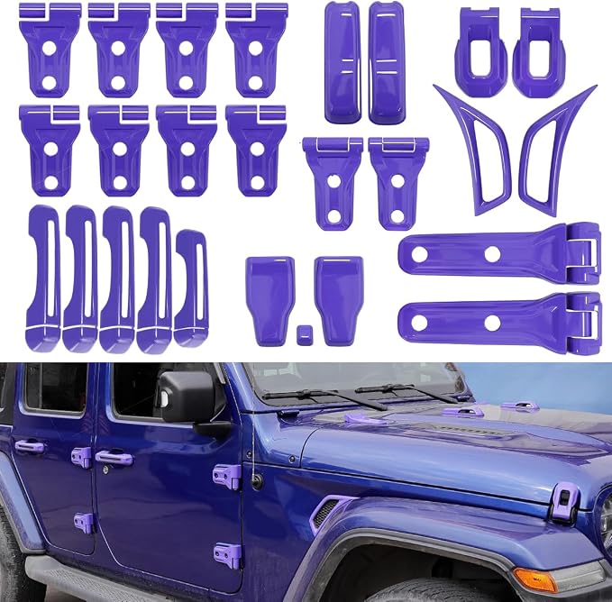 Barong for Jeep Wrangler JL JLU 2018-2025 Accessories Exterior Decoration Door Hinge Handle Engine Hood Hinge Hood Latch Wheel Eyebrow Side Air Outlet Rear Window Hinge Cover 26PCS Full Set(Purple)