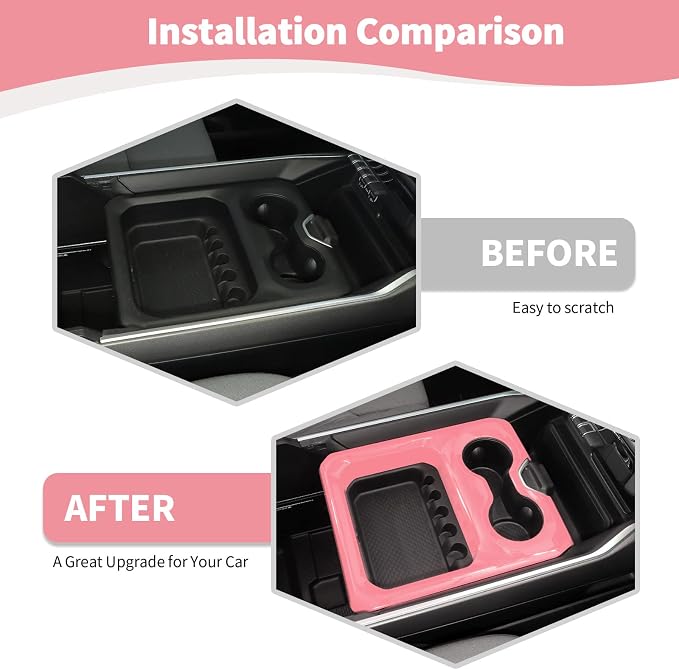 RT-TCZ for Dodge RAM Pink Center Console Cup Holder Panel Trim Cover for Dodge RAM 2018 2019 2020 2021 2022 2023 Pink Interior Accessories