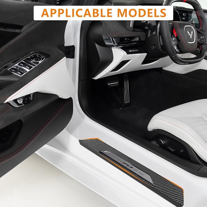 Real Carbon Fiber Inner Door Sill Protector Compatible with Corvette C8 2020-2026, Door Sill Plates Interior Decor Sticker Accessories
