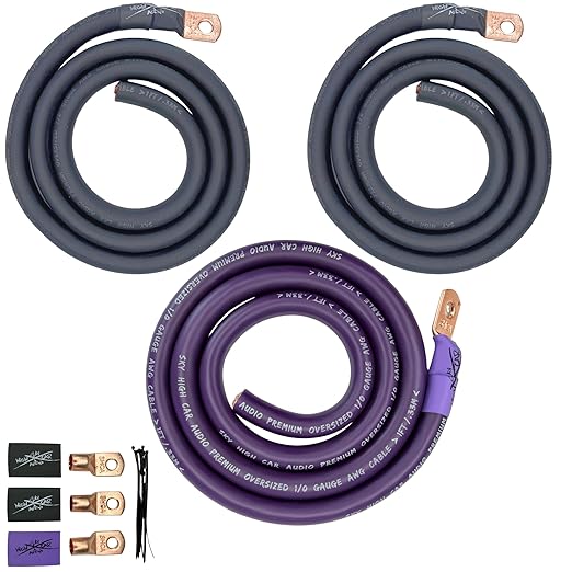 Sky High Car Audio 1/0 Gauge CCA Big 3 Upgrade Kit, Premium Power & Ground Wiring Kit for Car Audio, Alternator Battery Ground Upgrade (Multiple Colors) (Purple/Black)