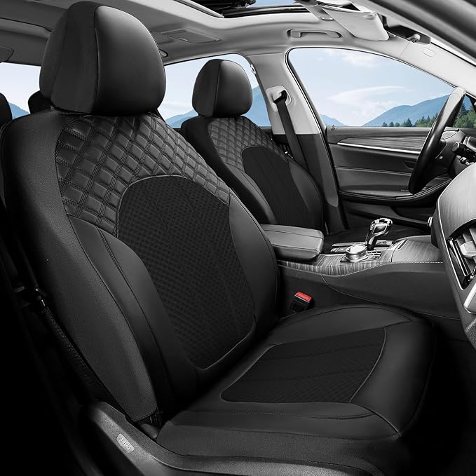 FLORICH Car Seat Covers 5 Seats Automotive Seat Covers Full Set Leather Air Mesh Seat Cover Breathable Seat Protector Interior Covers Airbag Compatible Universal Fit for Most Car SUV Truck, Black