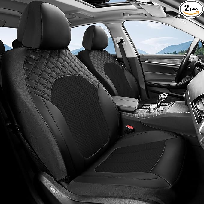 FLORICH Automotive Seat Covers Front Seat Cover Leather & Mesh Car Seat Cover Breathable Cars Seats Protector Cushion Car Interior Cover Universal Fit for Most Car SUV Sedan Truck, Black