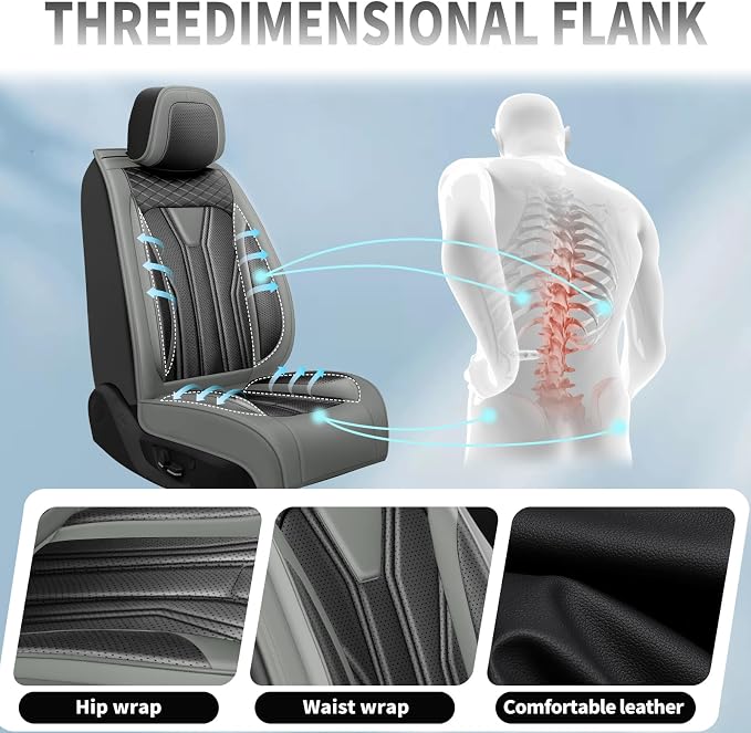 Fit Altima Car Seat Covers Premium Leather for Nissan Altima 2012-2025 2026. Waterproof， Anti-Slip, Scratch-Resistant & All-Weather Seat Cushion Protector (2 Front Seat, Gray&Black)
