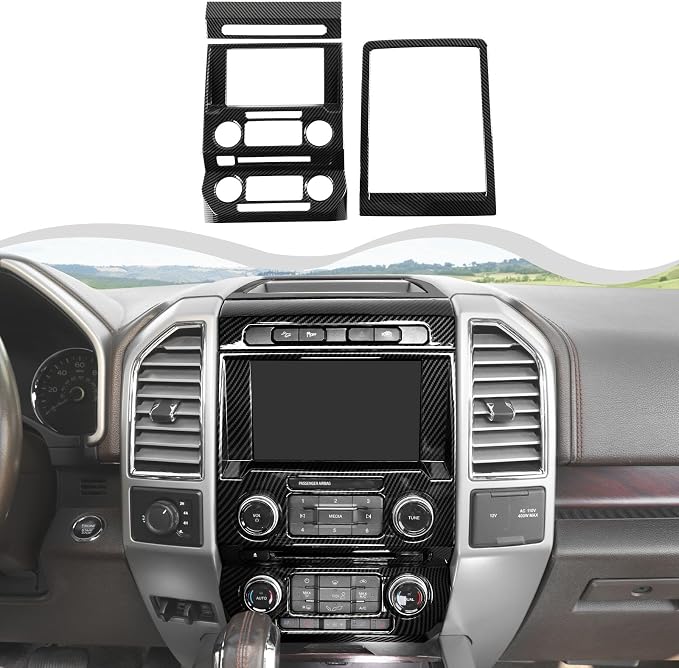 3Pcs Interior Trim Kit Fit for F150 2015-2020, Central Control Navigation Panel/Emergency Light Control Switch/Storage Compartment Decorative Frame (Carbon Fiber)