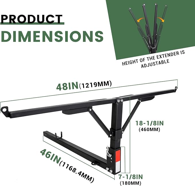 ECOTRIC Truck Bed Extender Design Foldable Pickup Truck Bed Extension 400lb Capacity for Heavy Duty Lumber Ladder Canoe Boat Kayak Long Pipes - Powder Coated Steel
