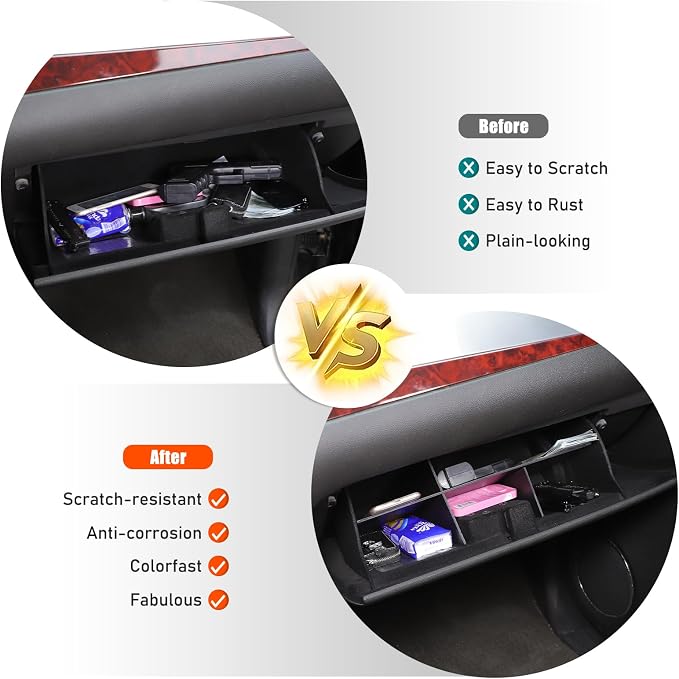 Car Glove Box Organizer Compatible with Cadillac Escalade 2007-2014 ABS Center Console Co-pilot Glove Storage Box Organizer Dividers Interior Insert Accessories 3PCS (Black)