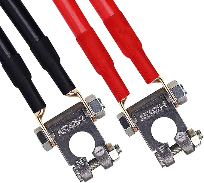 DLronwey Battery Terminal Connectors,Military Spec Positive Negative Heavy Duty Battery Terminals with 8 pcs 2 Gauge 3/8" Copper Lugs,8 Heatshrink,4 Cover and Anti Corrosion Washers