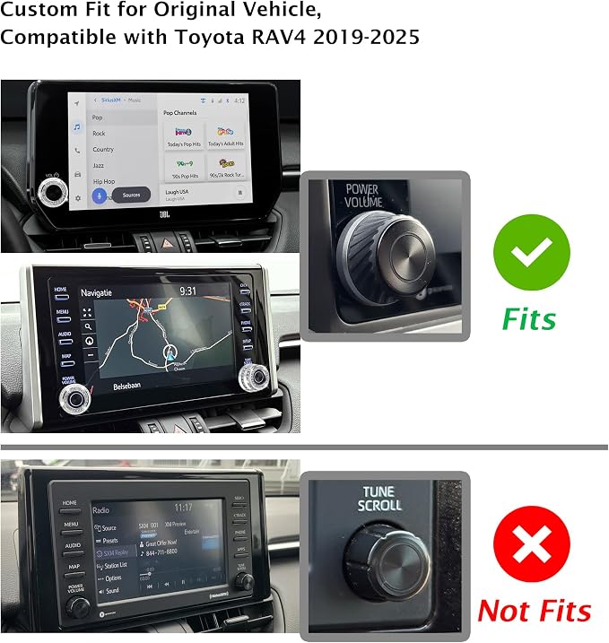 for Toyota RAV4 Hybrid/Plug-in Hybrid Accessories 2019 2020 2021 2022 2023 2024 2025, 7-Piece Aluminum Alloy Knob Cover Trim Kit - Push Start Button, AC, Volume & Drive Mode (Bling)