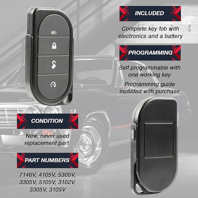 USARemote Keyless Entry Remote Car Key Fob 4-Button Replacement for Viper Alarm Security System (7146V, 4105V, 5305V, 3305V, 5105V, 3102V, 3305V, 3105V)