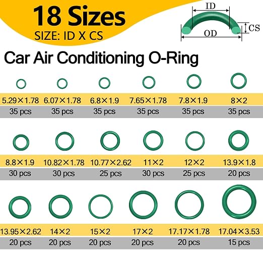 485 PCS Metric AC O Ring Kit - Automotive A/C System Seal Kit Compatible with R12 and R134a Refrigerants for Car AC Compressor, Condenser & Air Conditioning Lines (Green)