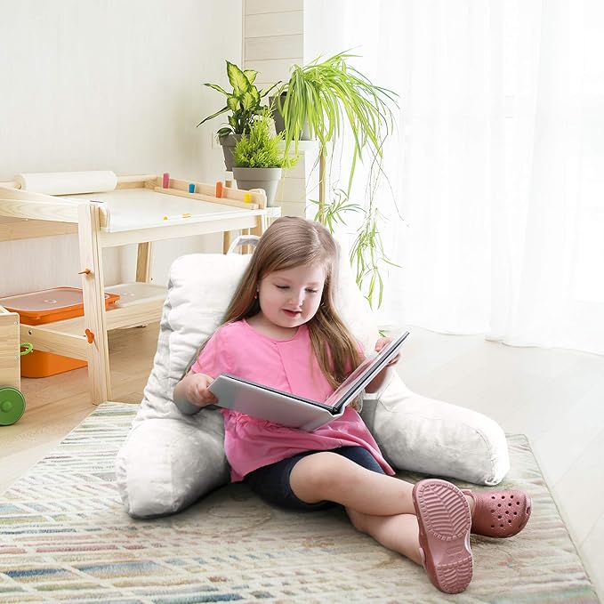 Nestl Reading Pillow for Kids & Teens with Shredded Memory Foam, Backrest Pillows for Reading, Watching, and Gaming, Use on The Couch, Bed, or Floor, Adjustable Support with Washable Cover White