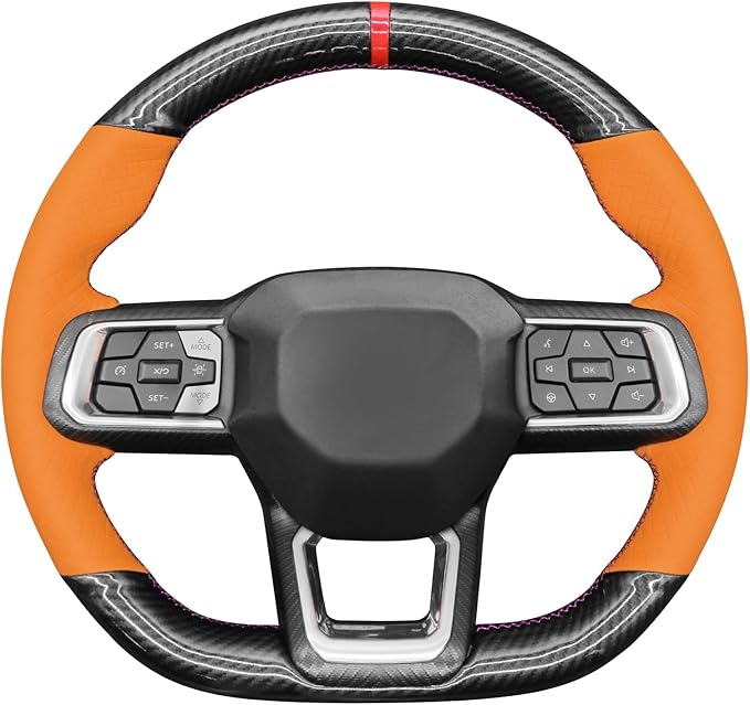 MEWANT Steering Wheel Cover for Ford Mustang 2024 Hand-Stitched Leather Steering Wheel Wrap