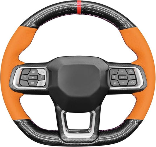 MEWANT Steering Wheel Cover for Ford Mustang 2024 Hand-Stitched Leather Steering Wheel Wrap