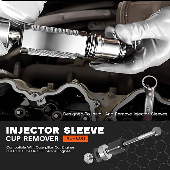 9U-6891 Injector Sleeve Cup Remover & Installer Tool Set - Heavy Duty Steel 6-Piece Kit for CAT Caterpillar 3406E, C10, C12, C15, C16, C18 Engines (6 PCS)