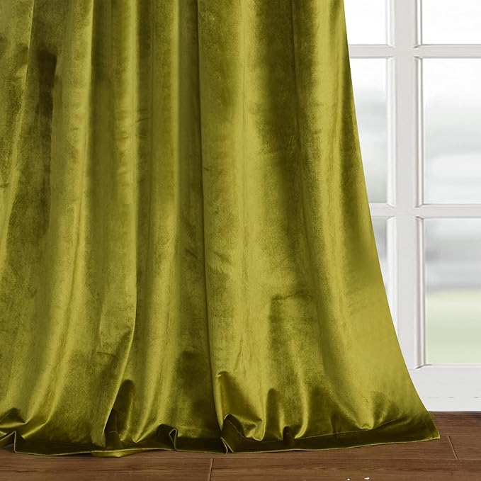Roslynwood Luxury Soft Olive Velvet Curtains 108 inches Long Back Tab Thermal Insulated Blackout Window Drapes for Living Room/Bedroom/Dining Room, W52 x L108, 2 Panels