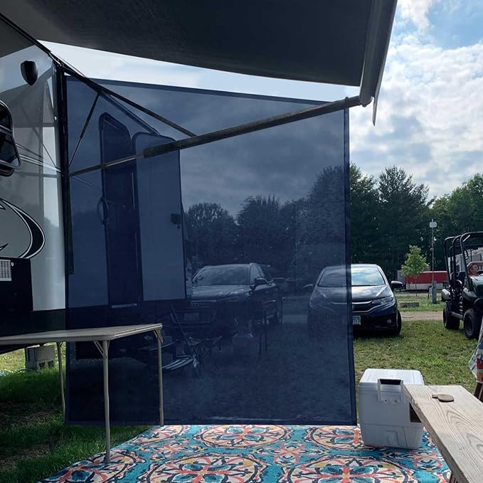 Tentproinc RV Awning Side Sun Shade Screen 9'X7' Mesh Sunshade for Motorhome Camping Trailer Awning Sunscreen Screenshade Block UV Glare Sunblocker - 3 Year Warranty (Navy Blue)