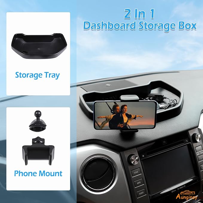 Aunginsy Center Console Dashboard Storage Tray with Phone Holder Compatible with Toyota Tundra 2007-2021, Instrument Multi-Functional Mobile Phone Mount Storage Box Organizer Tray Insert Accessories