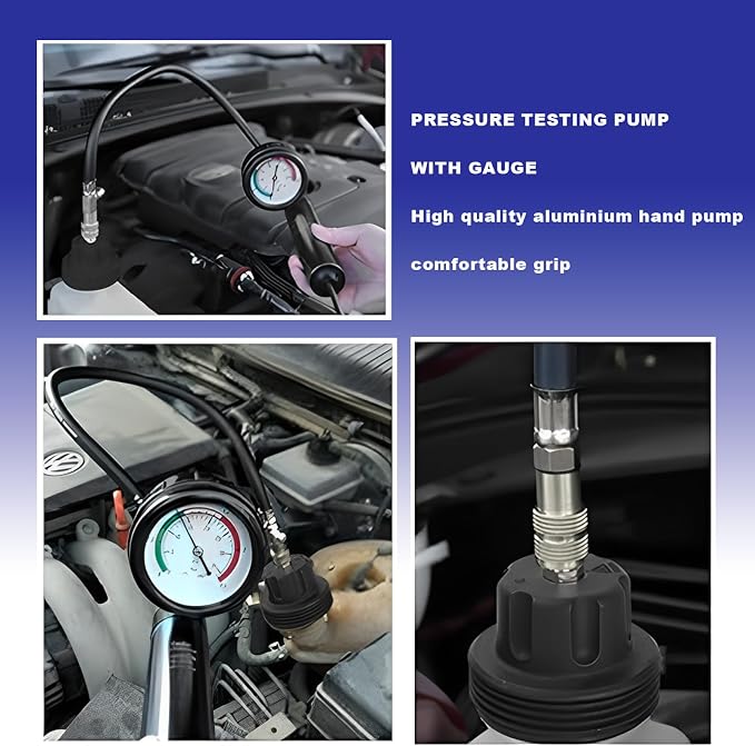16 Pcs Universal Radiator Pressure Tester Kit,Coolant Pressure Tester kit with 13 Radiator Adapters,Precise Coolant Leak Detector for All Vehicle Cooling System