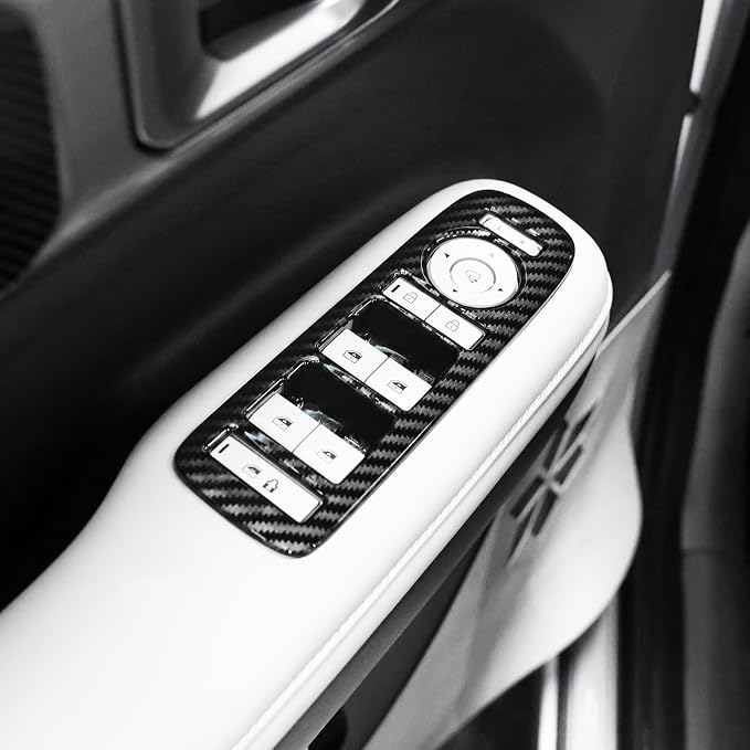 4Pcs Carbon Fiber Style Door Lock Glass Control Button Panel Cover Window Lift Switch Panel Trim Compatible with Hyundai Santa Fe 2024-2026 MX5 Accessories (Carbon Fiber Style)