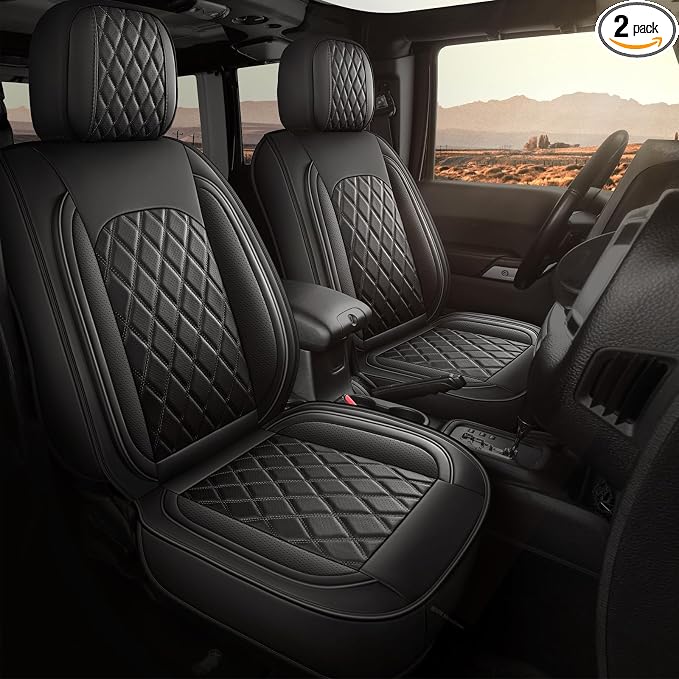 MIROZO Front Seat Covers for Tacoma,2PCS Leather Truck Seat Covers Waterproof Car Seat Covers Fits for 2024 2025 2026 Toyota Tacoma Crew Cab,Car Seat Protector Truck Tacoma (Black,2PCS Front)