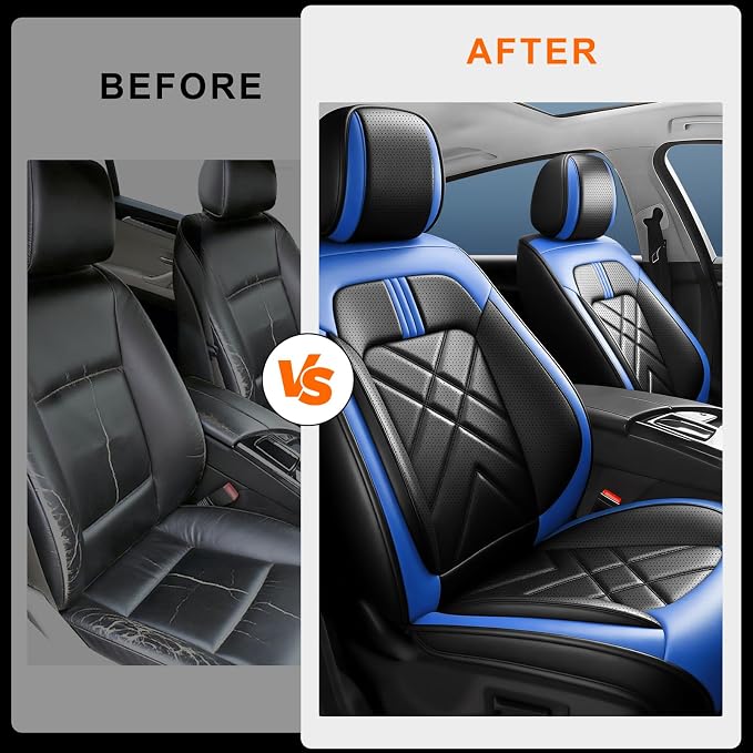 4Runner Car Seat Covers Custom Fit for Toyota 4Runner 2003-2026 Full Coverage Leather Waterproof Breathable Seat Cover, Automotive Seat Protectors, Airbag Compatible Front Seats, Black-Blue