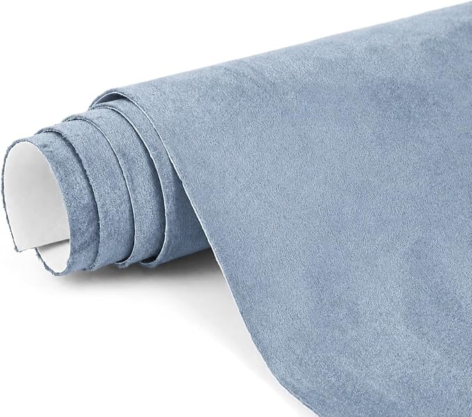 Premium Light Blue Suede Fabric Wrap - 12x60 inch Suede Wrap for Car Interior - Self-Adhesive Microfiber and Synthetic Leather, Stretchable Interior Film for Car and Home Decor