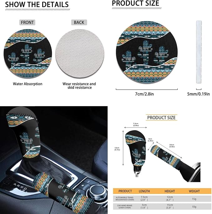 Dreaweet Car Seat Covers Full Set with Steering Wheel Cover Armrest Pad Covers Seat Belt Pads Cup Holders Handbrake Cover Set of 12 Aztec Cactus Car Accessories Interior Universal for SUV Trucks Sedan