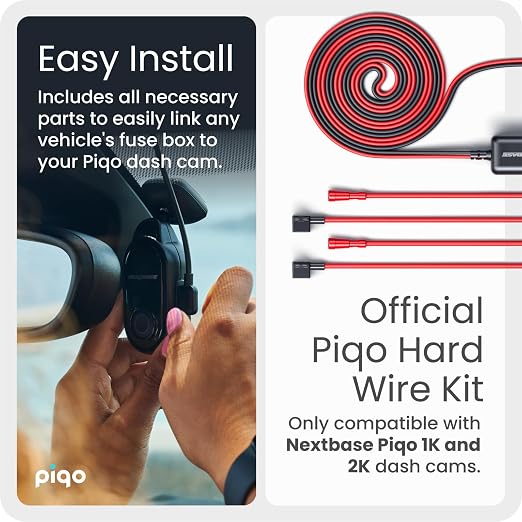 Nextbase Piqo Pro Install Hardwire Kit - Easy to Install, Enables Smart Parking, Battery Voltage Protection, LED Light, 12/24V Car Accessories, 1m Hard Wiring Kit Compatible with Nextbase Piqo Only