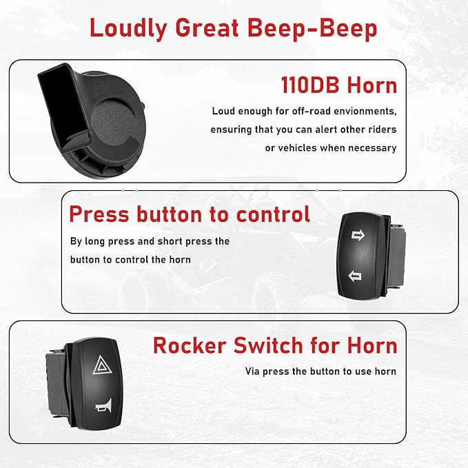 SUNPIE UTV Turn Signal Kit with Horn, Bright Amber UTV Blinker with Two Rocker Switch ATV Street Legal Kit for Polaris, Teryx, CFMOTO and Can-am, Kawasaki Pioneer, Plug and Play