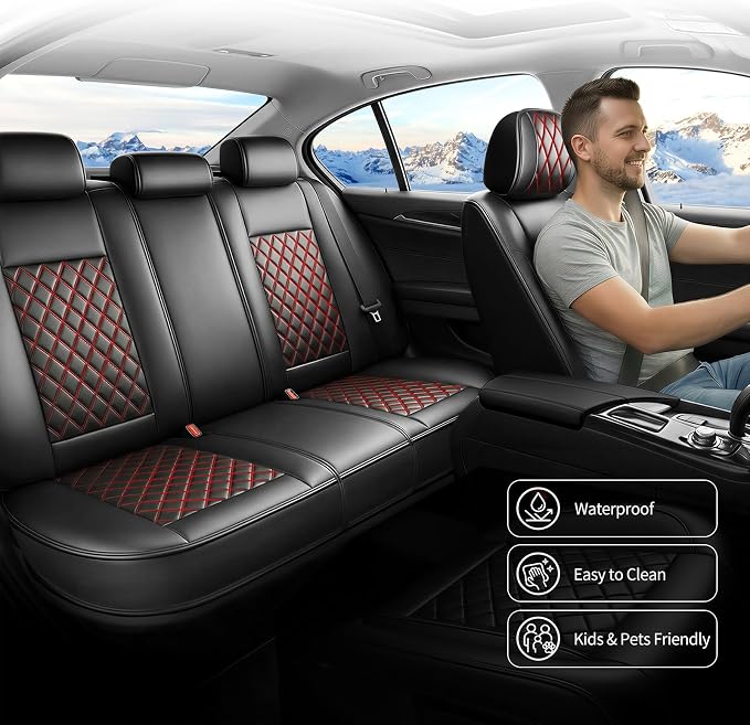 Fit Edge Car Seat Covers for Ford Edge 2007-2025 2026 - Luxury Leather, Anti-Slip, All-Weather Seat Cushions, Waterproof & Breathable, Airbag Compatible, Full 5-Seat Set (Redline)
