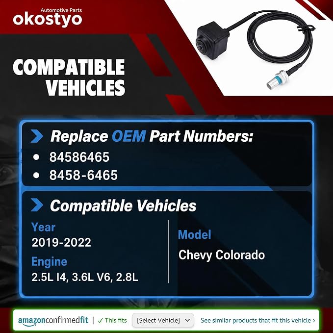 No. 84586465 Rear View Backup Reverse Parking Camera/Rear View Camera | for Chevy Colorado 2019-2022 WT LT 2.5L Z71 ZR2 3.6L [1 Pins] okostyo Park Assist (PAS) Camera OE Ref. P/N:8458-6465
