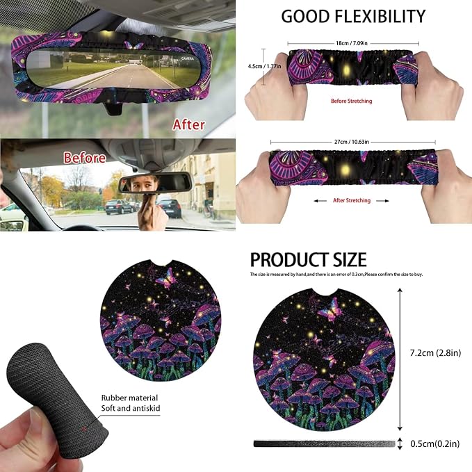 15 Pcs Glitter Rose Butterfly Car Seat Covers Full Set for Women Goth Car Accessories Interior Car Steering Wheel Cover Seatbelt Covers Trash Bin Rear View Mirror Cover Cup Holders Keychain