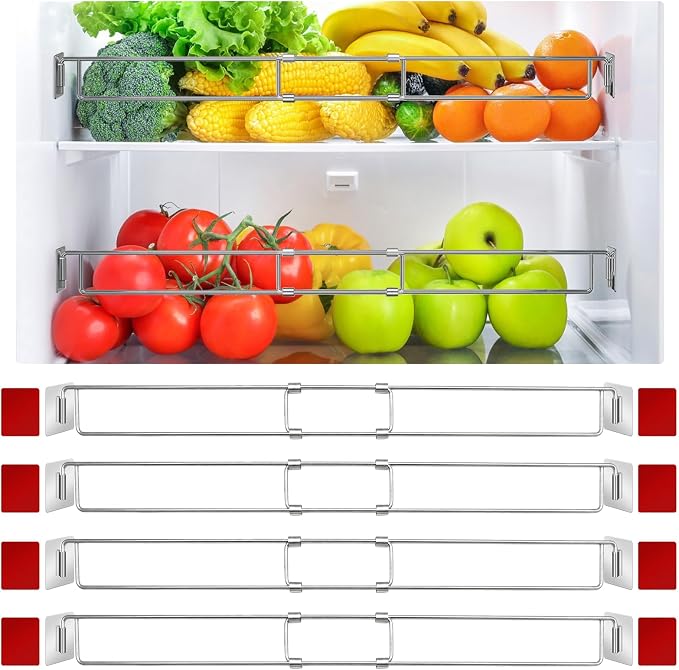 Adevar RV Refrigerator Bars, 4 Pack RV Refrigerator Tension Rods 12.2-22.24 Inch Adjustable Stainless Steel Fridge Accessories Prevent Spills for Camper Travel Kitchen Medicine Cabinets Bookshelf