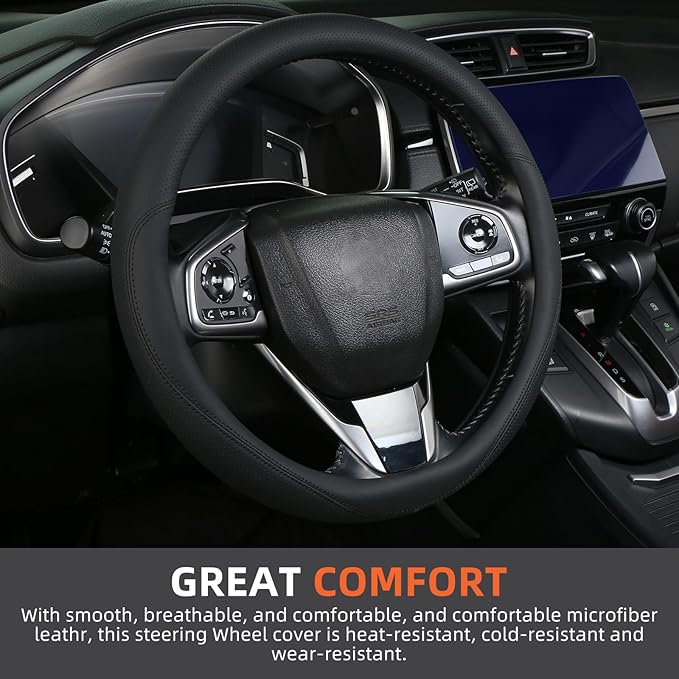 Leather Steering Wheel Cover Custom-Fit for Toyota, Comfort Grip Design Breathable and Non-Slip, Toyota Car Steering Wheel Protector for Women Men, Toyota Accessories,Black (A-Style, for Toyota)