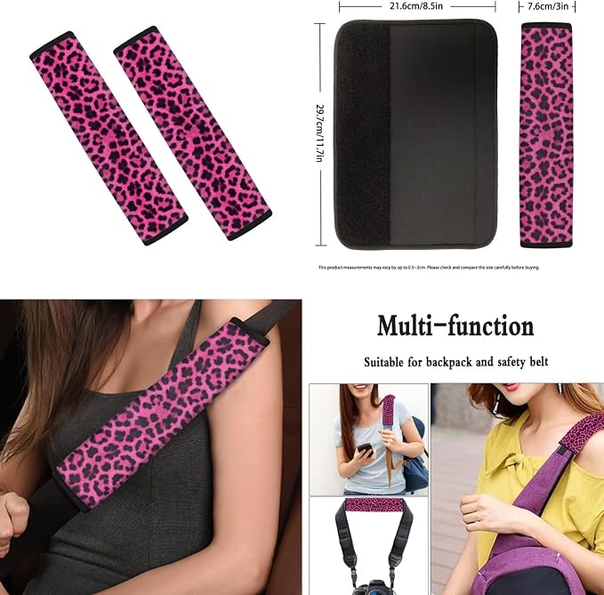 Howilath Universal Fit Pink Leopard Print Car Seat Cushion Cover with Steering Wheel Protector/Seat Belt Shoulder Pads/Keychains/Coasters Set of 13 Auto Accessories