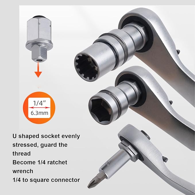 Luocute Pass Through Ratchet and Socket Set, 17 Piece 10 to 24mm 12 Point Metric Spline Socket Wrench with 72 Tooth Bidirectional Gear 1/2 3/8 Inch Drive Adapter for Hex Square