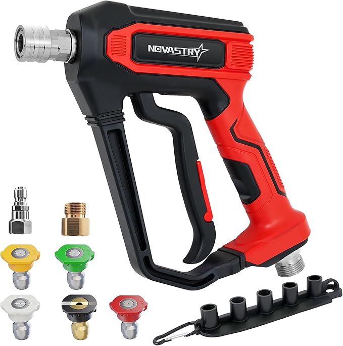 High Pressure Washer Gun, 4000 PSI Max, 5 Nozzles & Anti-Kink Swivel, 1/4” Quick Connect, Compatible with M22-14, Car Wash, Foam Cannon, Power Washer (Not for Garden Hose)