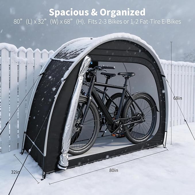 Anti-Theft Bike Storage Tent with Lockable Zipper & Security Eyelets, Upgraded PU5000 Waterproof Outdoor Storage Shed for 2-3 Bikes, Bicycle Motorcycle Garden Tools Shelter (80x32x68 Inches)