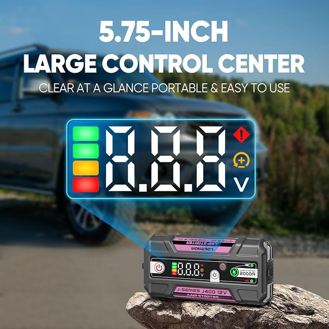 LOKITHOR J400 Jump Starter - 12V 2000A Lithium Battery Jump Pack, Portable Jump Box, Car Starter, Jumper Cables - for Up to 8.0L Gas & 6.0L Diesel Engines | ConnectMax Tech - Smart Digital Display