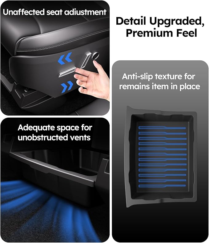 Wigoo Under Seat Storage Box for Tesla Model X 2022~2025, 2 Pack TPE Underseat Storage Tray, Secure No-Slide Installation Design