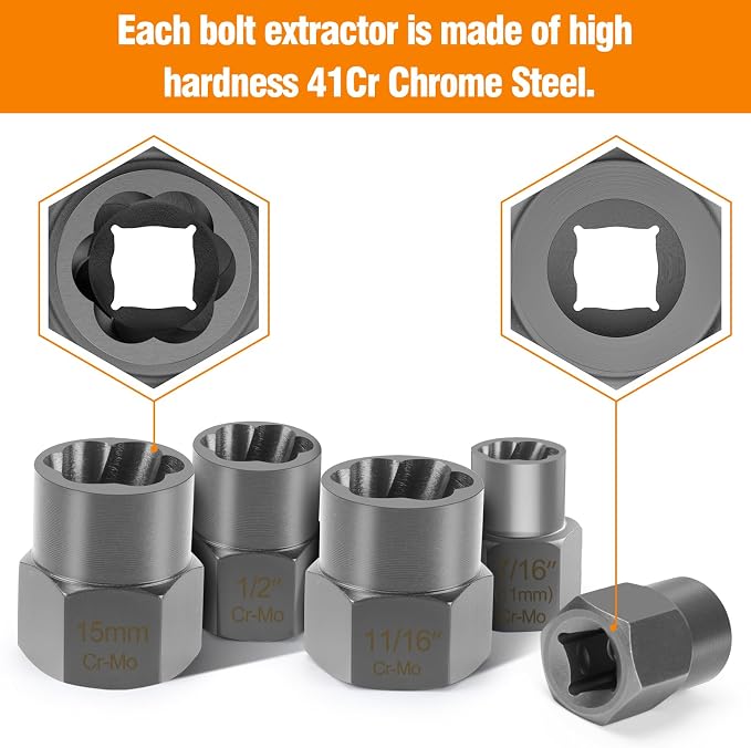 Eapele Bolt Extractor Set, Stripped Nut Remover Twist Sockets, Fit 3/8" Square Drive with Solid Storage Case (21pcs, Silver)