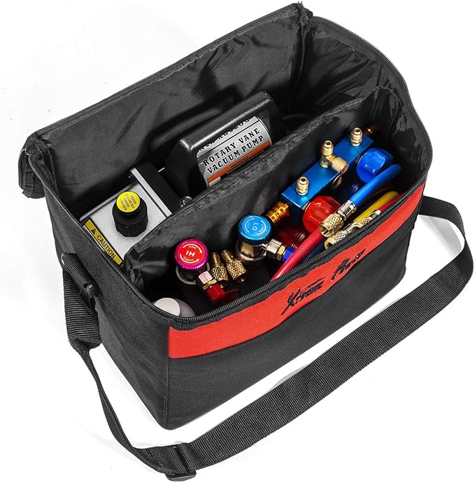 XtremepowerUS 3CFM 1/4HP Vacuum Pump HVAC R134a, R12, R22, R410a, A/C Refrigeration R134 Can Tap Adapter, R134 Quick Connector AC Manifold Gauge Air Conditioner Oil Bottle w/Bag